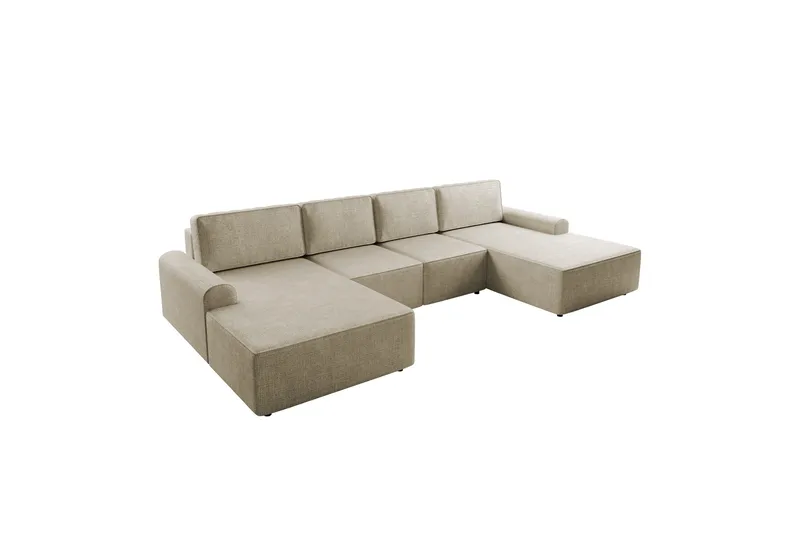 Bella Sovesofa med Dobbel Sjeselong 4-seter i Plysj, Beige