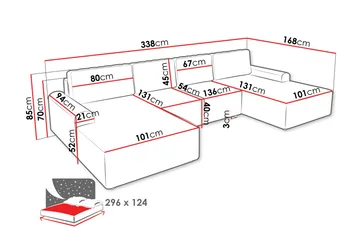 Bella Sovesofa med Dobbel Sjeselong 4-seter i Plysj - Grå - Møbler - Sofaer - Sovesofaer - U sovesofa