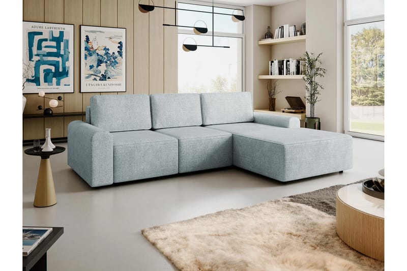 Bella Sovesofa med Sjeselong 3-seter i Plysj - Grå - Møbler - Sofaer - Sovesofaer - Sovesofa divan