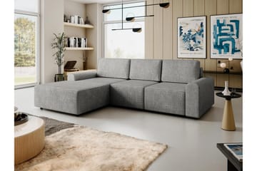 Bella Sovesofa med Sjeselong 3-seter i Plysj - Grå - Møbler - Sofaer - Sovesofaer - Sovesofa divan