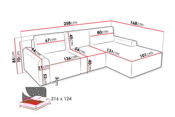 Bella Sovesofa med Sjeselong 3-seter i Plysj - Beige - Møbler - Sofaer - Sovesofaer - Sovesofa divan
