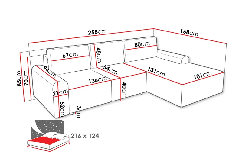 Bella Sovesofa med Sjeselong 3-seter i Plysj - Beige - Møbler - Sofaer - Sovesofaer - Sovesofa divan
