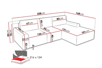 Bella Sovesofa med Sjeselong 3-seter i Plysj - Grå - Møbler - Sofaer - Sovesofaer - Sovesofa divan