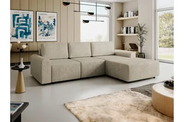 Bella Sovesofa med Sjeselong 3-seter i Plysj - Beige - Møbler - Sofaer - Sovesofaer - Sovesofa divan