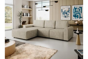 Bella Sovesofa med Sjeselong 3-seter i Plysj - Beige - Møbler - Sofaer - Sovesofaer - Sovesofa divan