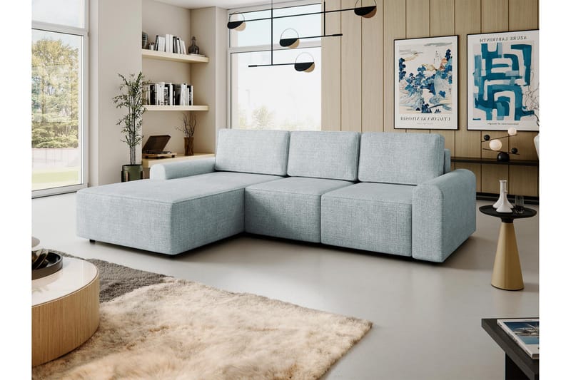 Bella Sovesofa med Sjeselong 3-seter i Plysj - Grå - Møbler - Sofaer - Sovesofaer - Sovesofa divan