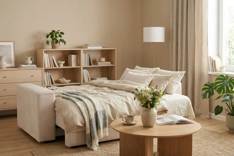 Bergen Ekstra dyp, 3-seters sovesofa med oppbevaring i manchester - Beige - Møbler - Sofaer - Sovesofaer - 3 seters sovesofa