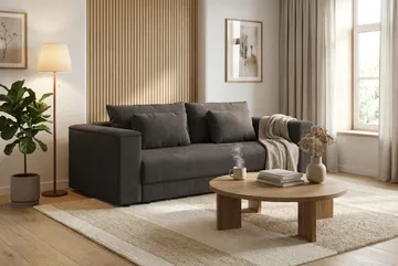 Bergen Ekstra dyp, 3-seters sovesofa med oppbevaring i manchester - Mørkegrå - Møbler - Sofaer - Sovesofaer - 3 seters sovesofa