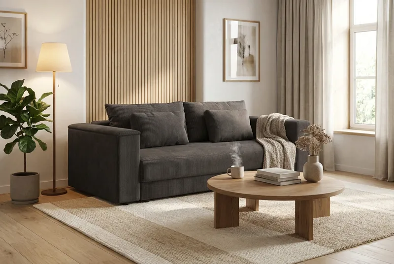 Bergen Ekstra dyp, 3-seters sovesofa med oppbevaring i manchester - Mørkegrå - Møbler - Sofaer - Sovesofaer - 3 seters sovesofa