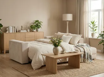 Bergen Ekstra dyp, 3-seters sovesofa med vendbar sjeselong og oppbevaring i manchester - Beige - Møbler - Sofaer - Sovesofaer - Sovesofa divan