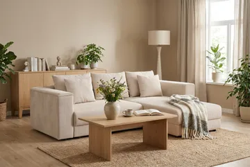 Bergen Ekstra dyp, 3-seters sovesofa med vendbar sjeselong og oppbevaring i manchester - Beige - Møbler - Sofaer - Sovesofaer - Sovesofa divan