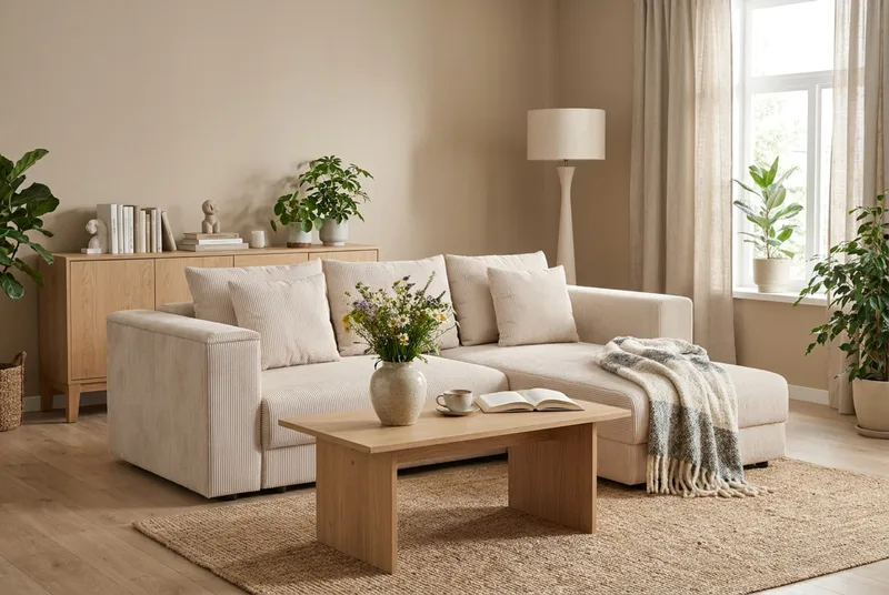 Bergen Ekstra dyp, 3-seters sovesofa med vendbar sjeselong og oppbevaring i manchester - Beige - Møbler - Sofaer - Sovesofaer - Sovesofa divan