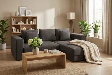 Bergen Ekstra dyp, 3-seters sovesofa med vendbar sjeselong og oppbevaring i manchester - Mørkegrå - Møbler - Sofaer - Sovesofaer - Sovesofa divan