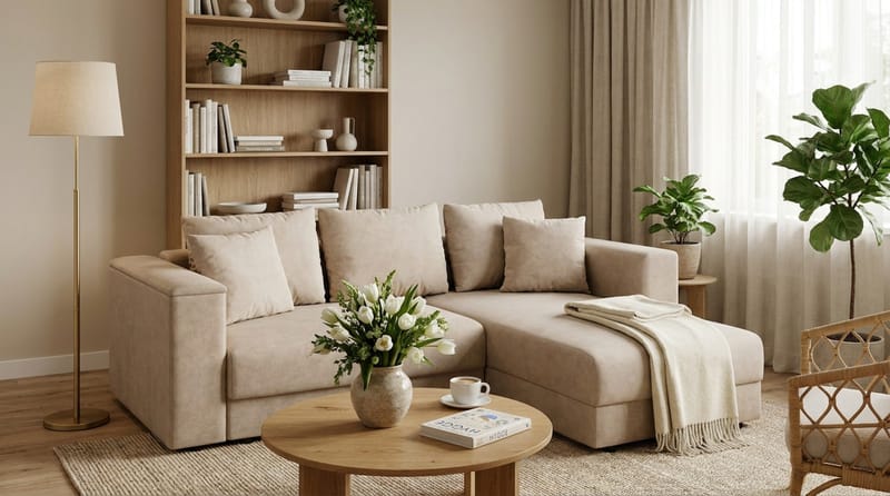 Bergen Ekstra dyp 3-seters sovesofa med divan og overmadrass i lateks og vaskbart trekk - Beige - Møbler - Sofaer - Sovesofaer - Sovesofa divan