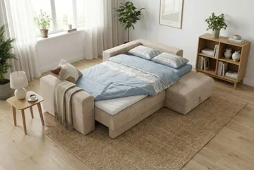 Bergen Ekstra dyp 3-seters sovesofa med divan og overmadrass i lateks og vaskbart trekk - Beige - Møbler - Sofaer - Sovesofaer - Sovesofa divan