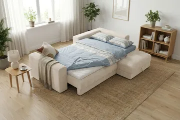 Bergen Ekstra dyp 3-seters sovesofa med divan og overmadrass i memoryskum og vaskbart trekk - Beige manchester - Møbler - Sofaer - Sovesofaer - Sovesofa divan