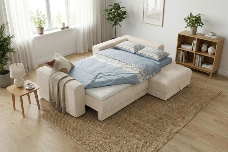 Bergen Ekstra dyp 3-seters sovesofa med divan og overmadrass i memoryskum og vaskbart trekk - Beige manchester - Møbler - Sofaer - Sovesofaer - Sovesofa divan