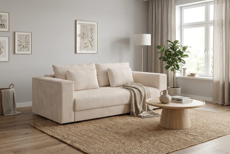 Bergen Ekstra dyp 3-seters sovesofa med overmadrass i memoryskum og vaskbart trekk - Beige - Møbler - Sofaer - Sovesofaer - 3 seters sovesofa