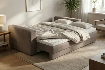 Bergen Ekstra dyp 3-seters sovesofa med overmadrass i polyeterskum, vendbar sommer- og vinterside og vaskbart trekk - Beige stoff - Møbler - Sofaer - Sovesofaer - 3 seters sovesofa