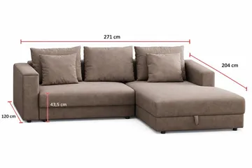 Bergen ekstra dyp 3-seters sovesofa med vendbar sjeselong og oppbevaring - Brun - Møbler - Sofaer - Sovesofaer - Sovesofa divan