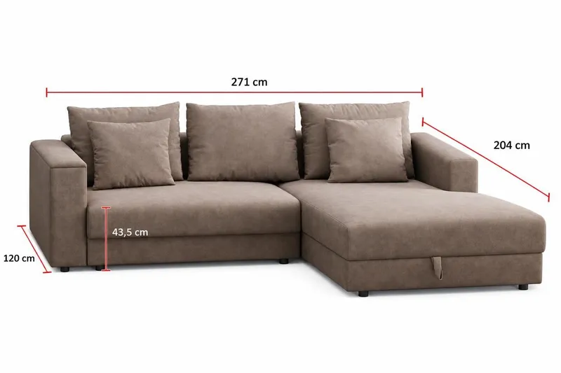 Bergen ekstra dyp 3-seters sovesofa med vendbar sjeselong og oppbevaring - Brun - Møbler - Sofaer - Sovesofaer - Sovesofa divan