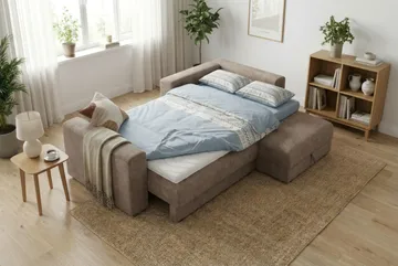 Bergen Ekstra dyp fremoveruttrekkbar 3-seters sovesofa med divan og overmadrass i polyeterskum, vendbar sommer- og vinterside og vaskbart trekk - Beige stoff - Møbler - Sofaer - Sovesofaer - Sovesofa divan