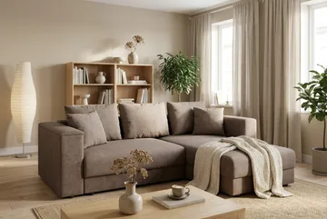 Bergen Ekstra dyp fremoveruttrekkbar 3-seters sovesofa med divan og overmadrass i polyeterskum, vendbar sommer- og vinterside og vaskbart trekk - Beige stoff - Møbler - Sofaer - Sovesofaer - Sovesofa divan
