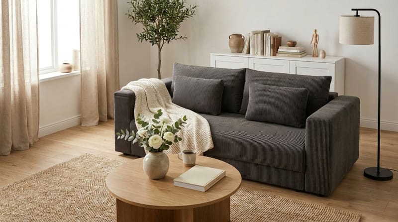 Bergen Ekstra dyp fremoveruttrekkbar 3-seters sovesofa med overmadrass i memoryskum og vaskbart trekk - Brun manchester - Møbler - Sofaer - Sovesofaer - 3 seters sovesofa