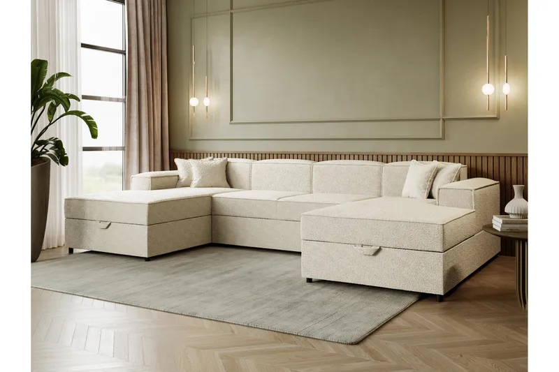 Bizantine Sovesofa Dobbel Divan 4-Seter - Beige - Møbler - Sofaer - Sovesofaer - U sovesofa
