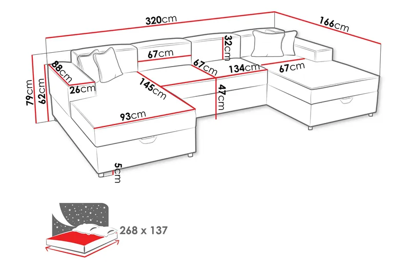 Bizantine Sovesofa Dobbel Divan 4-Seter - Rosa - Møbler - Sofaer - Sovesofaer - U sovesofa