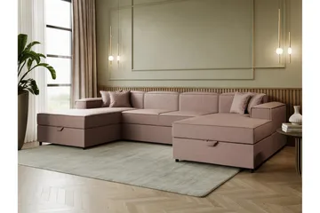 Bizantine Sovesofa Dobbel Divan 4-Seter - Rosa - Møbler - Sofaer - Sovesofaer - U sovesofa