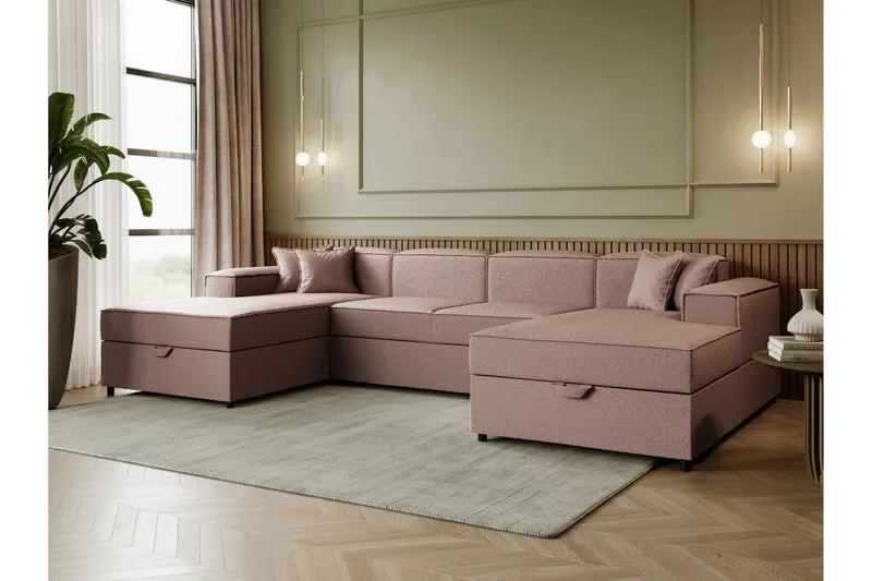 Bizantine Sovesofa Dobbel Divan 4-Seter - Rosa - Møbler - Sofaer - Sovesofaer - U sovesofa