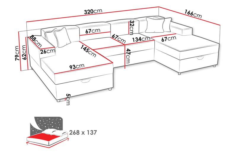 Bizantine Sovesofa Dobbel Divan 4-Seter - Møbler - Sofaer - Sovesofaer - U sovesofa