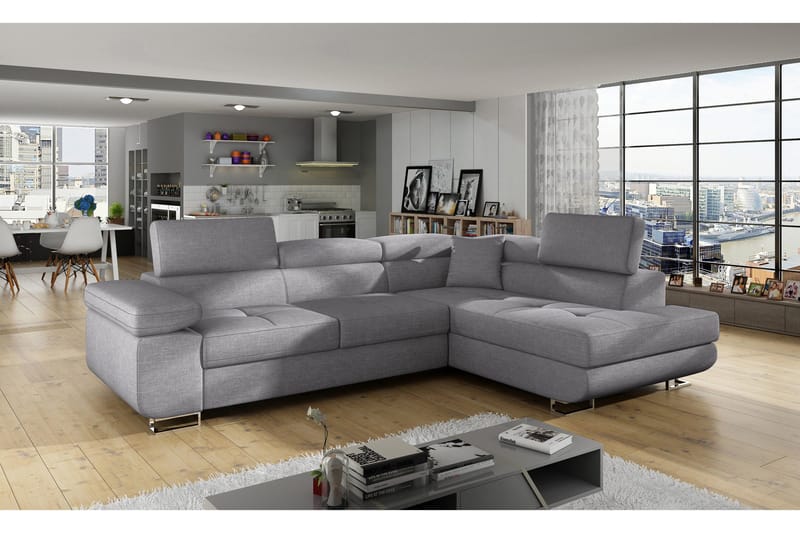 Bobis 4-seters Sovesofa m. Sjeselong - Lys grå - Møbler - Sofaer - Sovesofaer - Langsgående sovesofa