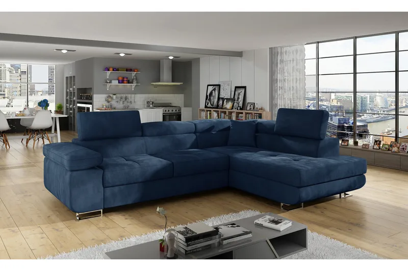 Bobis Sovesofa med Sjeselong Høyre - Blå - Møbler - Sofaer - Sovesofaer - Langsgående sovesofa