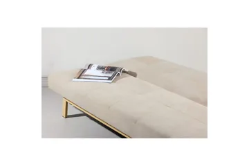 Bodil 2-seter Komfortabel Knappet Sovesofa i Stoff med Trebein - Beige - Møbler - Sofaer - Sovesofaer - 2 seters sovesofa