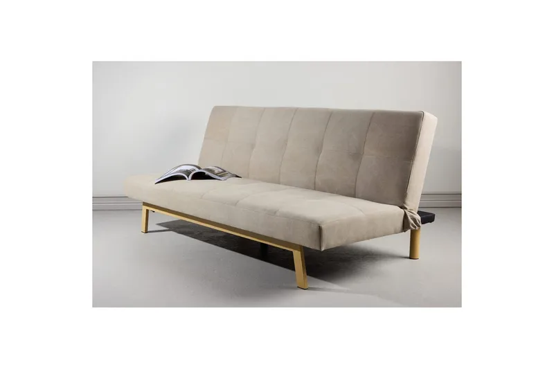 Bodil 2-seter Komfortabel Knappet Sovesofa i Stoff med Trebein - Beige - Møbler - Sofaer - Sovesofaer - 2 seters sovesofa