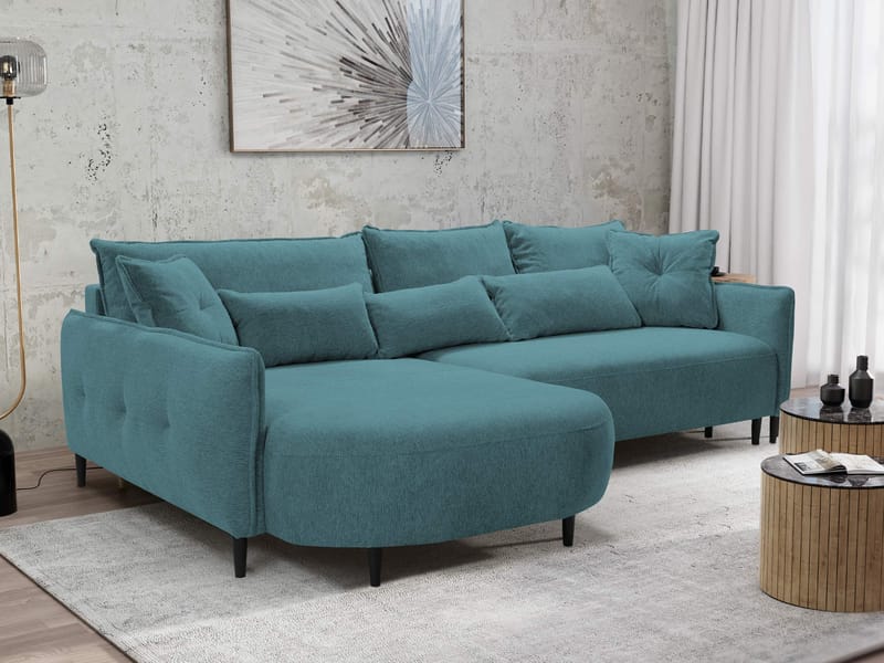 Bornalle 3-seters sovesofa med divan - Glow 12 (turkis) - Møbler - Sofaer - Sovesofaer - Hjørnesovesofa