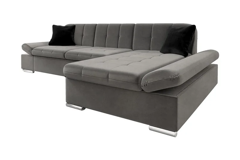 Branstad Hjørnesovesofa Høyrevendt 129x240 cm med Oppbevaring i Fløyel, Grå