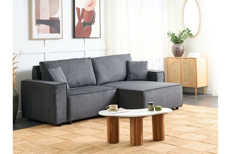 Brian 3-seter Høyrevendt Hjørnesovesofa med Sjeselong i Stoff - Grå - Møbler - Sofaer - Sovesofaer - Hjørnesovesofa