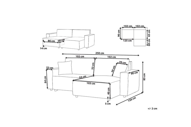 Brian Hjørnesovesofa 3-seter - Mørk grå - Møbler - Sofaer - Sovesofaer - Hjørnesovesofa