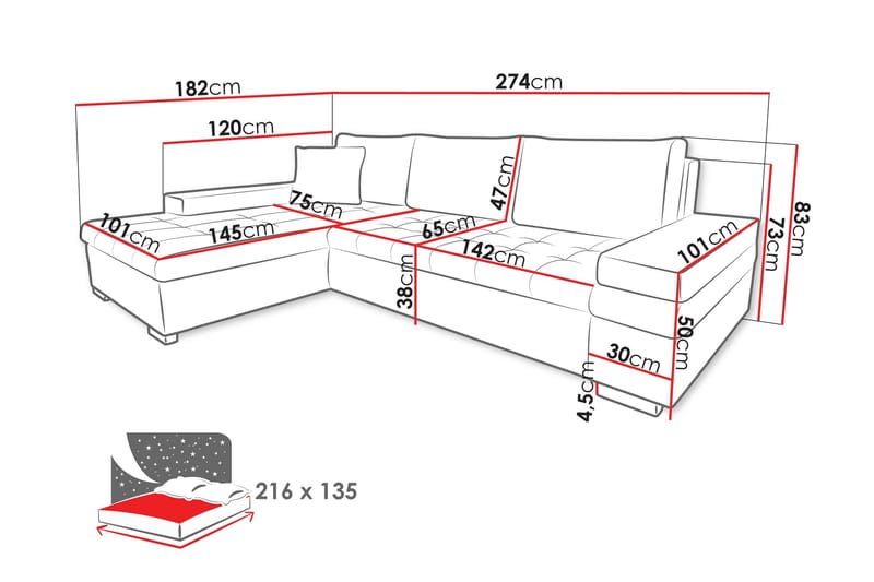 Bunty Sovesofa med Sjeselong 3-seter - Mørkegrå / Lysegrå - Møbler - Sofaer - Sovesofaer - Sovesofa divan