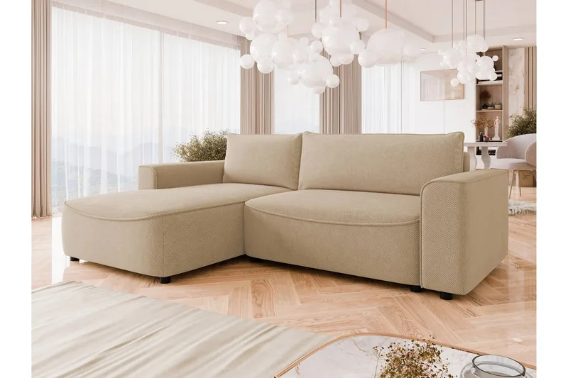 Burketown Sovesofa med Sjeselong 3-seter i Fløyel - Beige - Møbler - Sofaer - Sovesofaer - Sovesofa divan