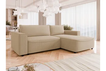 Burketown Sovesofa med Sjeselong 3-seter i Fløyel - Beige - Møbler - Sofaer - Sovesofaer - Sovesofa divan