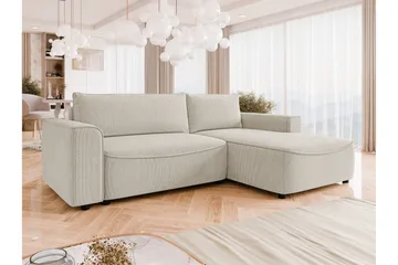 Burketown Sovesofa med Sjeselong 3-seter i Fløyel - Beige - Møbler - Sofaer - Sovesofaer - Sovesofa divan