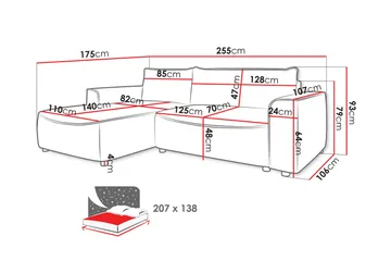 Burketown Sovesofa med Sjeselong 3-seter i Fløyel - Beige - Møbler - Sofaer - Sovesofaer - Sovesofa divan
