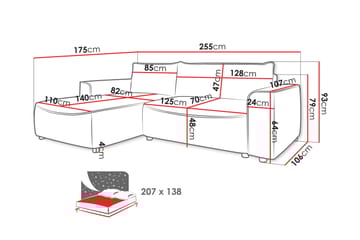 Burketown Sovesofa med Sjeselong 3-seter i Fløyel - Beige - Møbler - Sofaer - Sovesofaer - Sovesofa divan