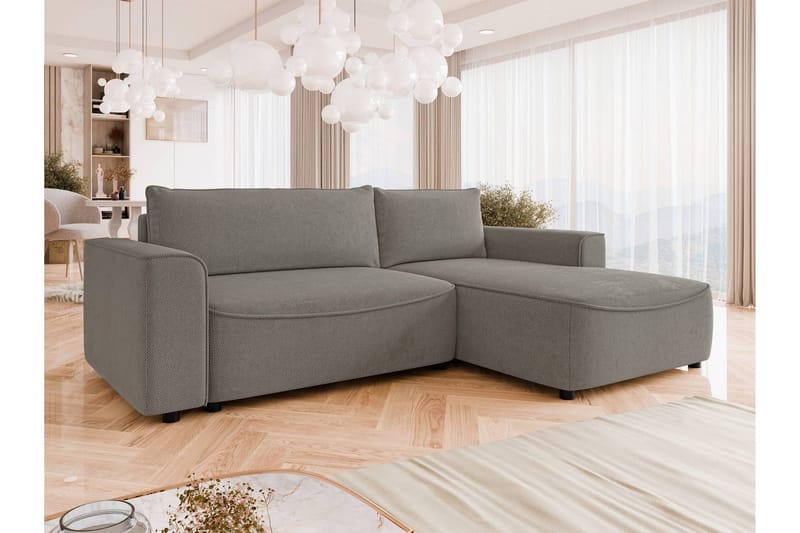 Burketown Sovesofa med Sjeselong 3-seter i Fløyel - Grå - Møbler - Sofaer - Sovesofaer - Sovesofa divan