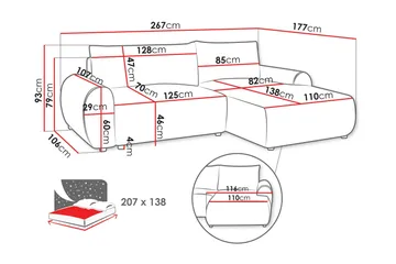 Burman Sovesofa med Sjeselong 3-seter i Manchester - Beige - Møbler - Sofaer - Sovesofaer - Sovesofa divan