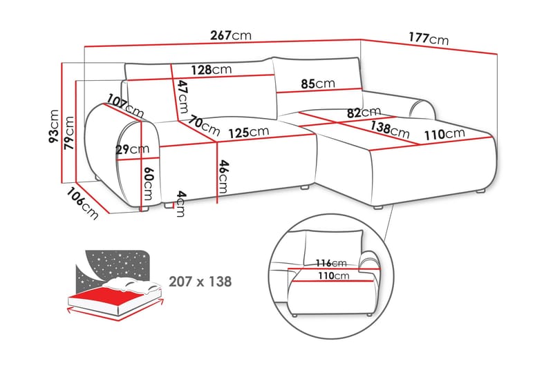 Burman Sovesofa med Sjeselong 3-seter i Manchester - Brun - Møbler - Sofaer - Sovesofaer - Sovesofa divan
